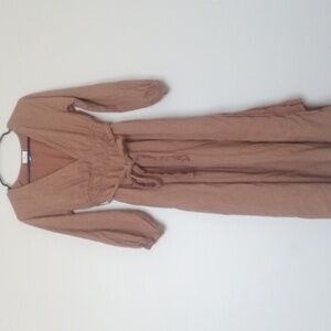 Pink Diamond Brown Long Sleeve Midi Dress